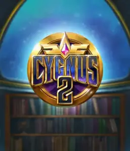 Experience the magical artwork of Cygnus 2 Slot by ELK Studios, featuring a spectacular logo with a bright design in purple and gold. Set against a celestial library backdrop, this image conjures the spirit of exploration and mystery. 